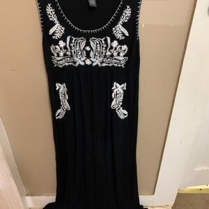 Chelsea & Theodore Black Maxi Dress with White Embroidery